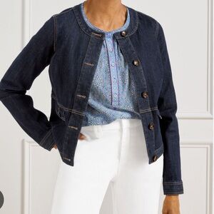 Talbots Collarless Dark Blue Denim Jacket Large